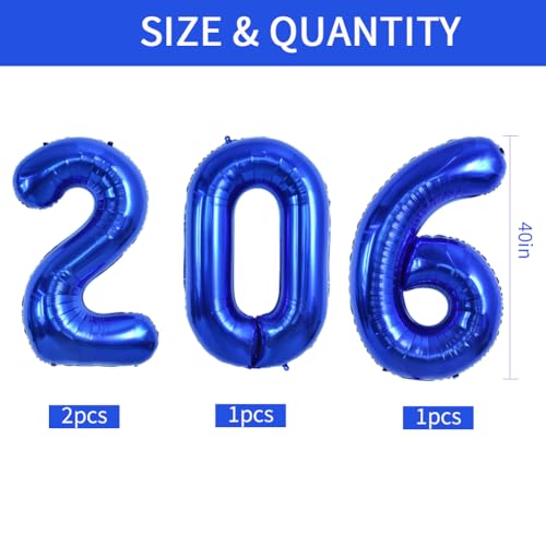 Image of TONIFUL 2026 Graduation Balloons 42Inch Navy Blue 2026 Number Balloons Aluminum Foil Mylar Balloons for New Year Eve Graduation Decorations Class of 2026 Anniversary 2026 Grad Party Supplies