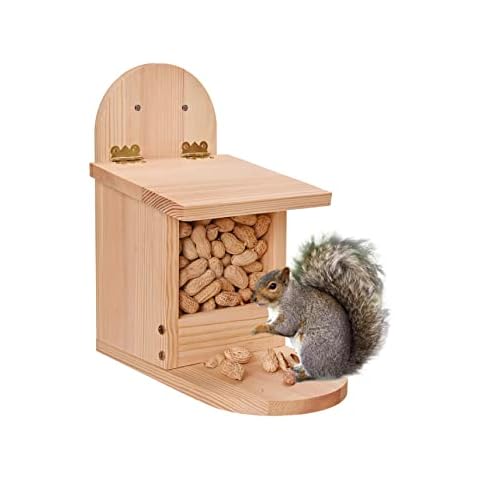 Wooden Squirrel Feeder for Outdoors, Feeding Box House Picnic Table Feeder with Feeding Platform for Outside, Durable Feeding Station Filled with Peanuts in Shell for the Garden Backyard, Funny Gifts Cover
