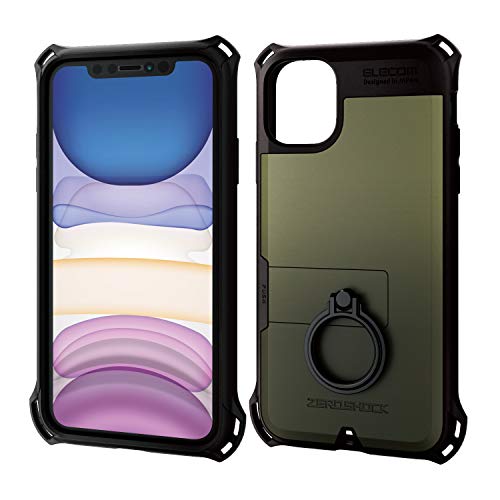 エレコム iPhone 11 ケース ZEROSHOCK 衝撃吸収 [落下時の衝撃から本体を守る] リング カーキ PM-A19CZERORKH