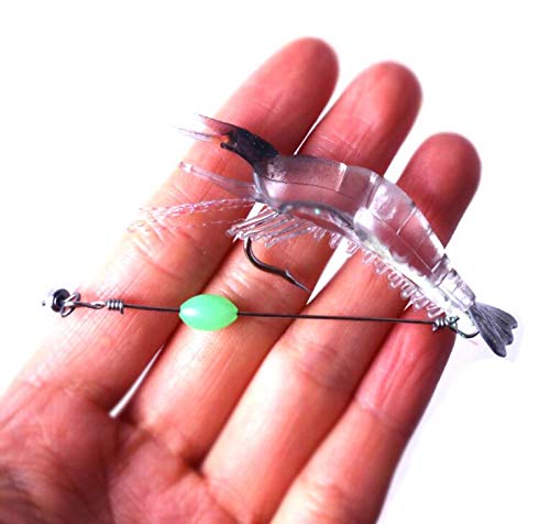 VOANZO – Lot De 6 Leurres Souples Crevettes – 7,5 Cm – Phosphorescents, Avec Hameçon – Pour Dorade, Bar, Merlan, Thon, Etc. – Pêche En Mer Et Rivière