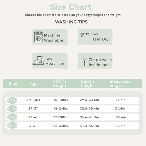 Image of Chilsuessy Toddler Sleep Sack with Feet 3-4 T, 0.5 TOG Cotton Baby Wearable Blanket with Legs, Sleep Bag Walker with 2-Way Zipper, Green Wheat Ears