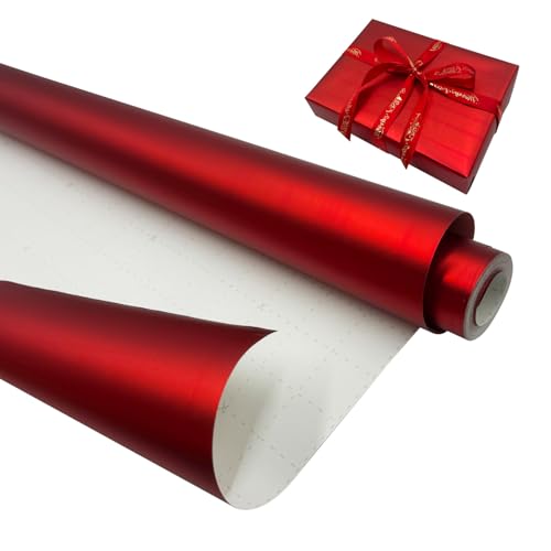 Rote Geschenkpapierrolle: 43 cm x 12 m einfarbig matt metallisch recycelbares Geschenkpapier für Geburtstage Weihnachten Hochzeiten Partys Festgeschenkdekorationen