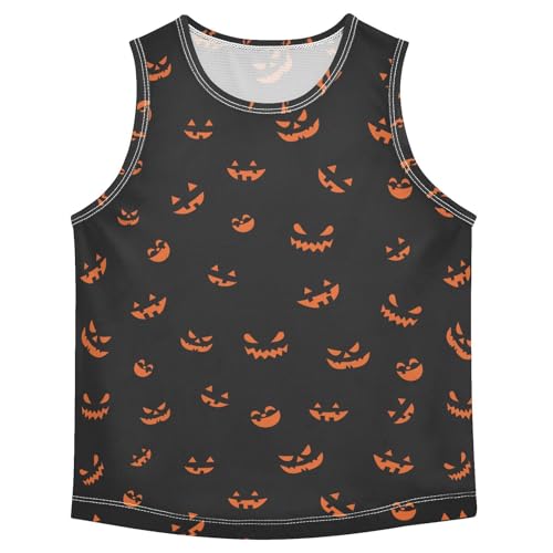Boys Halloween Pumpkin Tank Tops Kids Sleeveless T Shirts Quick Dry Sport Workout Active 3-15 Years