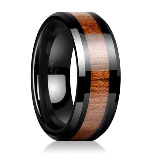 Fyrddyn Anel de tungstênio de 6 mm, 8 mm, para homens e mulheres, preto/prata com incrustação de mad