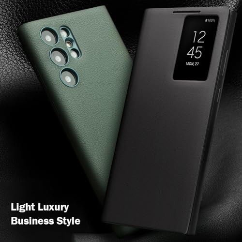 fLYiFe Capa de couro genuíno para Samsung Galaxy S23ultra/S23plus/S23, janela de visualização transp