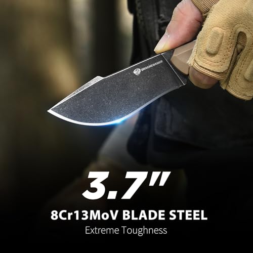 Survival Knife with Fire Starter L-Y, 7.68" Full Tang Small Fixed Blade Knife with Belt Clip, Khaki + Stonewashed Black - Image 4