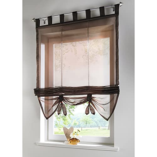 SMITHOOM Roman Curtain Bowknot Window Sheer Valance and Tiebacks Rod Pocket Panels for Bedroom Living Room Kitchen, Brown, 140x155cm