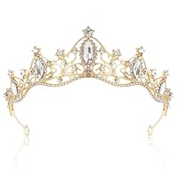 Raxfekro Krone Damen, Tiara Hochzeit, Krone Braut, Kristallkrone Strass Krone, Hochzeit Diadem für Hochzeiten, Abschlussbälle, Festumzüge, Prinzessinnenpartys, Geburtstagsfeiern Usw (Gold)