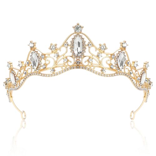 Raxfekro Krone Damen, Tiara Hochzeit, Krone Braut, Kristallkrone Strass Krone, Hochzeit Diadem für Hochzeiten, Abschlussbälle, Festumzüge, Prinzessinnenpartys, Geburtstagsfeiern Usw (Gold)