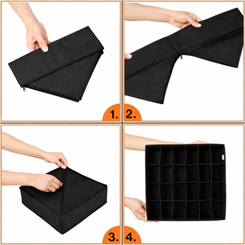 Image of Skrill 24-Compartment - Set of 2 | Non-Woven Foldable Cloth Storage Box Set Underwear, Socks, Ties, Scarves, Bras, Drawer Organization | Space Saving Divider Organizer Closet Storage | Beige