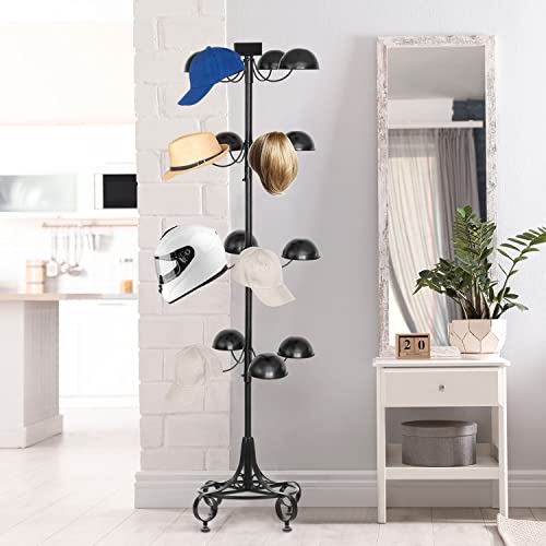 Mygift Commercial Black Metal Hat Rack Stand With Rotating Dome-Shaped Holder, Holds 16 Hats Or Wigs #TOP1