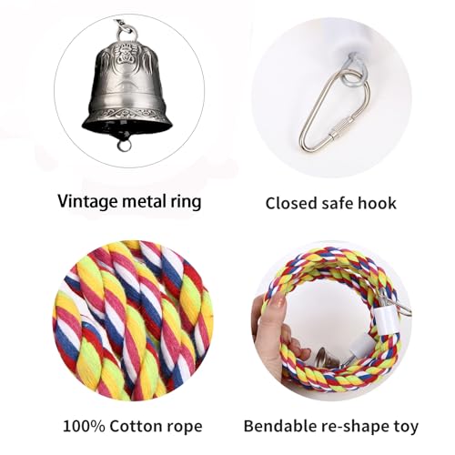 Image of 63'' Bird Rope Perches Birdcage Swing Toys 100% Cotton Natural Bird Perch Peck /Chewing with Vintage Bell Climbing Standing Bungee Parrot Toys for Small to Regular Size Parrot Cockatiel Birds