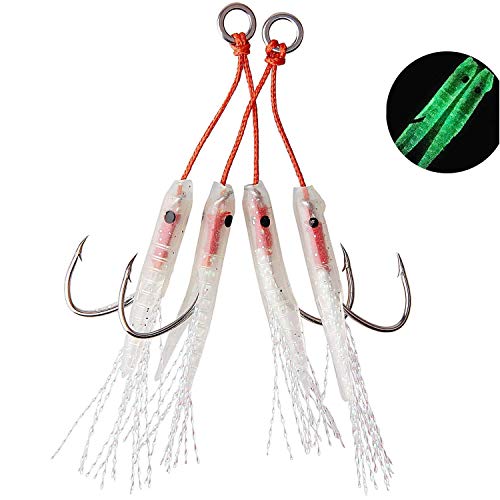OROOTL Assist Hooks with Silicon Fish Skin, Luminous Fishing Jigging Assist Hooks, Slow