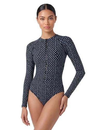 Sporti Women's Zip Front Long Sleeve One Piece Swimsuit - Black - X-Large