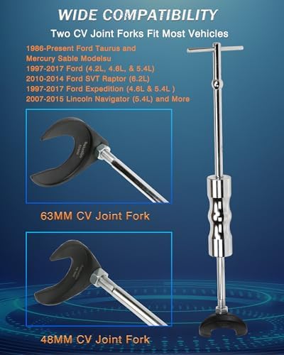 ReluxGo Inner CV Axle Puller Removal Tool with 5/8"-18 Slide Hammer and Extension Upgraded Pole, CV Joint Removal Tool with 63mm 48mm CV Joint Fork and Outer CV Joint Adapter Steel Cable Adapter Detail