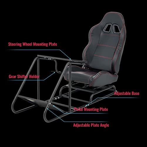 CO-Z Adjustable Racing Stand Cockpit Racing Simulator Heavy Steel Frame Racing Steering Wheel Stand Compatible with PS4 PS3 Xbox One Xbox 360 Logitech Thrustmaster (With Seat)