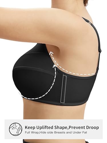 Minimizer Bra for Heavy Breast Comfy Bra Smoothing Womens Bra Underwire Support Bras Full Coverage Cross Straps Minimizing Bras for Large Breasts Black 34DDD 34 DDD