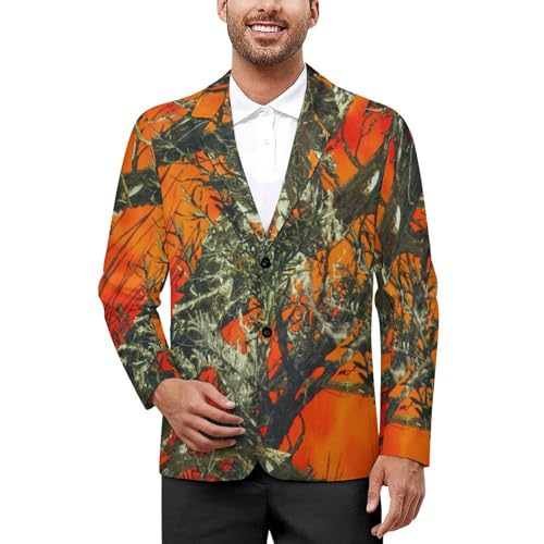Orange Camouflage Mens Blazer Suit Jacket Lightweight Slim Fit Casual Coat