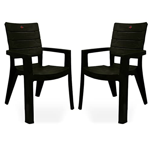 Image of OAKNEST Cello Jordan High Back Plastic Chair| Arm Rest Chair for Living Room, Bed Room and Garden Use| Weight Bearing Capacity 200 Kgs| Replascement Warranty* (Black), Set of 2 Piece