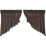 Kettle Grove Plaid Brown Prairie Swag Cotton Scalloped Set of 2 with Rod Pockets and Lined Texture 36x36x18 Inches