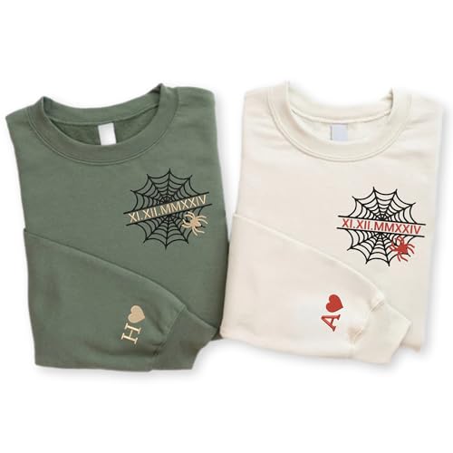 Noni Custom Embroidered Sweatshirt for Couples, Personalized Matching Sweatshirt with Spider Web Design, Gift Ideas for Lovers, Valentine's, Halloween, Christmas