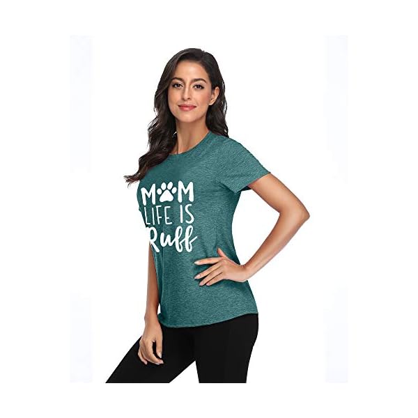 Dog-Mom-Life-is-Ruff-Graphic-Women-T-Shirts-Tees-Lady-Dog-Lover-Letter-Print-Short-Sleeve-Tops-for-Mama Women Dog Mom Shirt Mom Life is Ruff Graphic T-Shirts Funny Dog Lover Short Sleeve Tees Tops