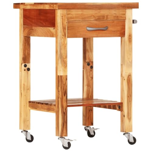 Iiaky Carrito de Cocina Madera Maciza de Acacia 55x55x89 cm Carrito Auxiliar con Ruedas Fruteros De Cocina