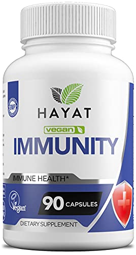 Hayat Vitamins Vegan Natural Immunity Supplement with Vitamin C, D, Elderberry, Garlic, Echinacea & Zinc, Certified Halal, 90 Capsules
