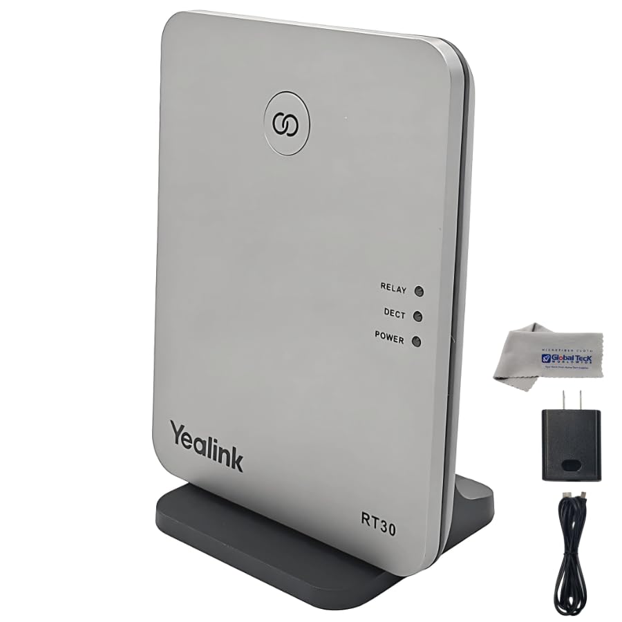 Yealink RT30 Wirlesss DECT Repeater Basestation - for W52P, W56P, W56H, W70B, W70P, DD10K, W60P, W60B, Compatible Cordless Phones: W73H,W78H, W57R, W59R, W53H, W56H, with Global Teck Cloth