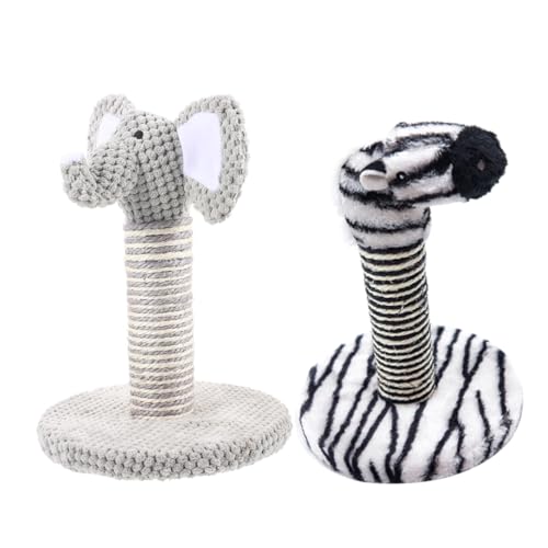 Set de 2 rascadores para gatos con sisal natural y diseño elefante y cebra miniatura 1