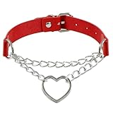 XIGAWAY Gargantilla de corazón para mujer, collar de cuero ajustable con colgante de corazón de aleación, collar de cadena de bloqueo de 8 a 20 pulgadas, 8 colores, verano 2025, 1, Cuero, Sin piedra