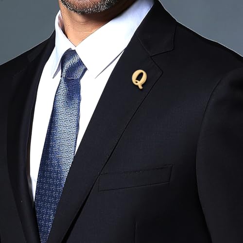 Image of HONEY BEAR Mens Womens Initial Alphabet Letter Lapel Pins Collar Badge Brooches for Business Wedding Graduation Gift Matte Gold 0.59 inches