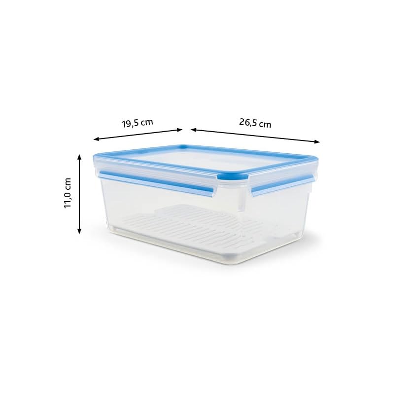 EMSA Clip & Close Frischhaltedose, rechteckig, 3,7 L, Aufbewahrungsbox, 100 Prozent dicht, spülmaschinen-, gefrier-, mikrowellenfest, Transparent, Blau, Made in Germany, 512888