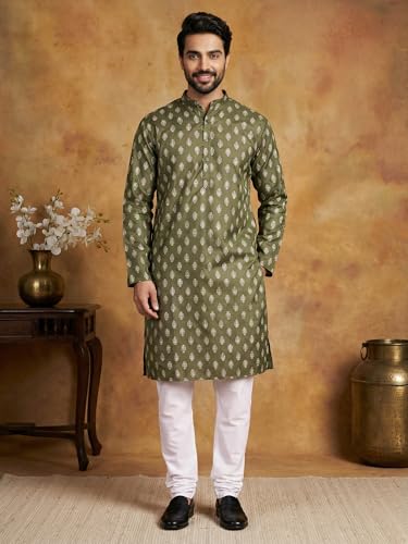 Image of Amazon Brand - Tavasya Men Floral Printed for Regular Fit Kurtas | Ethnic Wear | Festive | Cotton Blend | Knee Length