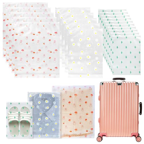 20 Stück Wasserdichte Beutel für Kleidung, Gefrostetem Zip Beutel Reisetasche, 3 Größen Zipper Beutel, Wiederverwendbar Aufbewahrungsbeutel für Kleidung, Unterwäsche, Schuhe