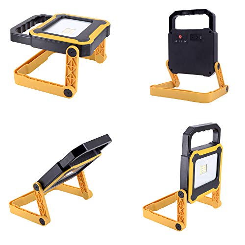 LED Akku Baustellenlampe Baustrahler 10W mit schnell aufladbarer USB Powerbank Batterie Werkstattlampe Arbeitsscheinwerfer Arbeitsleuchte 4400mAh 4-Licht-Modi Wasserschutz IP54