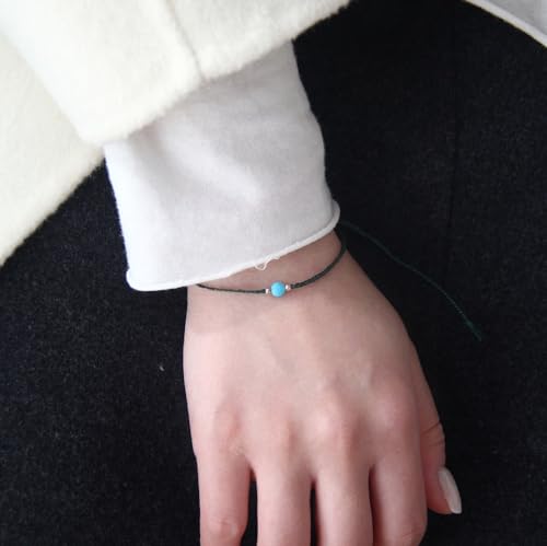 Image of Navy Red Rainbow Skyblue Green Gemstone Silver Ball Daily Wish Thread Bracelet Gift for Mom Girlfriend Boyfriend BF Couple 11 inches