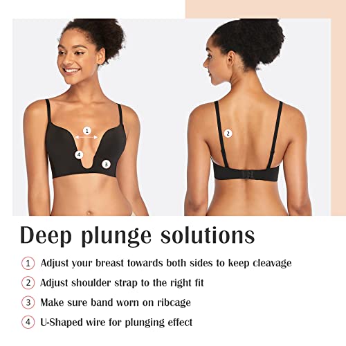 Image of DotVol Women's Deep Plunge Bra Convertible Push up Low Cut Seamless Wireless Bra