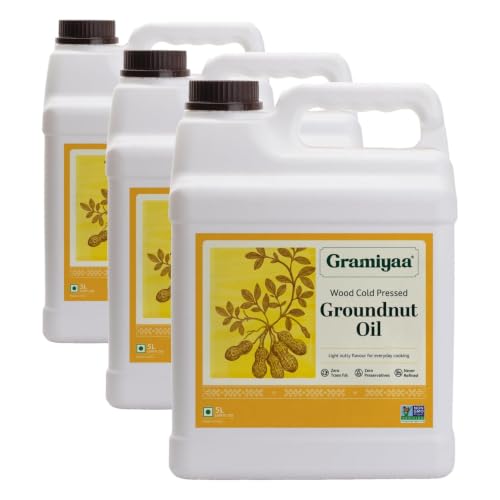 Image of Gramiyaa Cold Pressed Groundnut Oil 5 Litre | Traditionally Extracted | Chemical-free, Zero Trans-fat Cooking Oil | Unrefined Oil | Kachi Ghani Peanut oil for Cooking (Pack of 3)