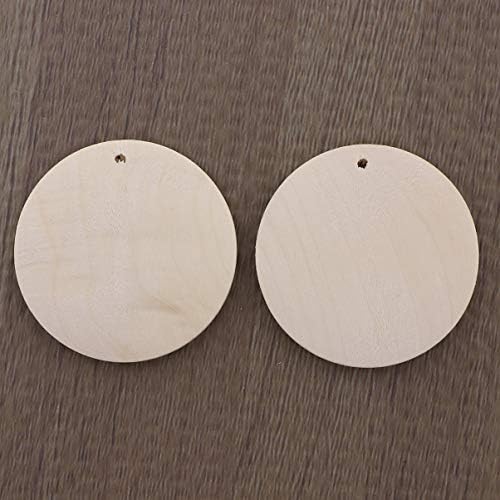 ULTNICE Round Wooden Pieces Wooden Circles with Hole Wood Log Slices Discs for DIY Art Craft 4cm 180g About 50pcs