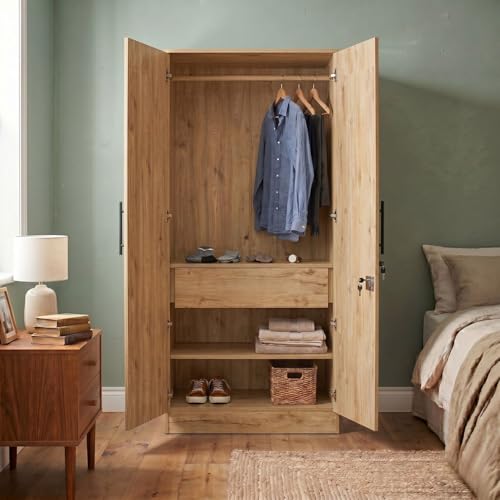 Image of FFO 2 Matrix Door Wardrobe with 2 Drawers | Multi-Purpose Wardrobe Organizer with Shelves | Engineered Wood Cupboard for Living Room, Bedroom & Office | Modern Sideboard Storage Unit Milok DIY.