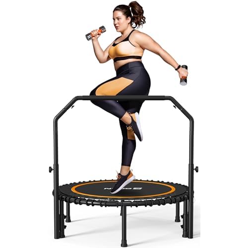 BCAN 40"/48" Mini Rebounder Trampoline for Adults with Bar, 450/550LBS Fitness Trampoline with Bungees, Adjustable Handle, Stable & Quiet, Indoor Outdoor, Whole-Body Workout & Relaxation at 