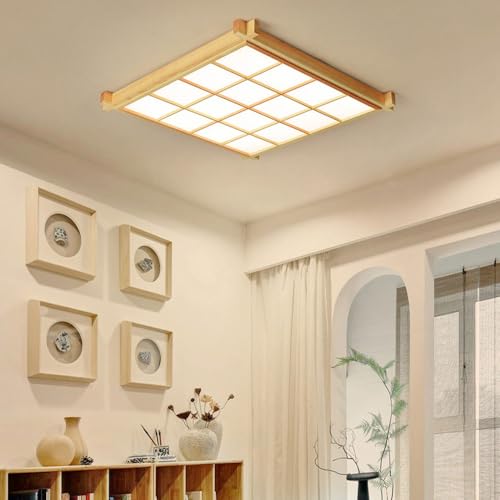 Plafonnier en bois carré XJBTBA avec télécommande et intensité variable