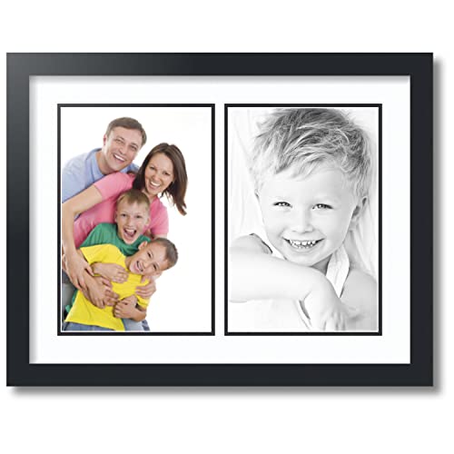 ArtToFrames Double-Multimat-576-61/89-FRBW26079 Collage Photo Frame Double Mat with 2-8x12 Openings and Satin Black Frame, Super White, 2-8x12