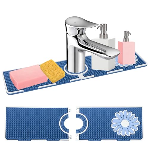 Tappetino Rubinetto Cucina,Protezione Rubinetto e Tappetino in Silicone di Scarico Drenaggio, Scolaposate da Lavello Gocciolatoio per Scolapiatti,37*14*2,1cm