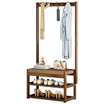 Bamboo Coat Rack with Shoe Storage Entryway Stand with Upholstered Bench Hall Tree for Bedroom Entryway Foyer and Hallway Stylish and Functional