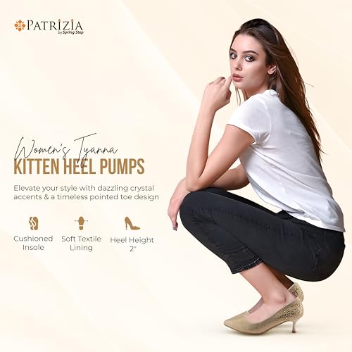 PATRIZIA Women's Tyanna Kitten Heel Pumps with Delicate Crystals, Pointed Toe, and Comfortable Fit4