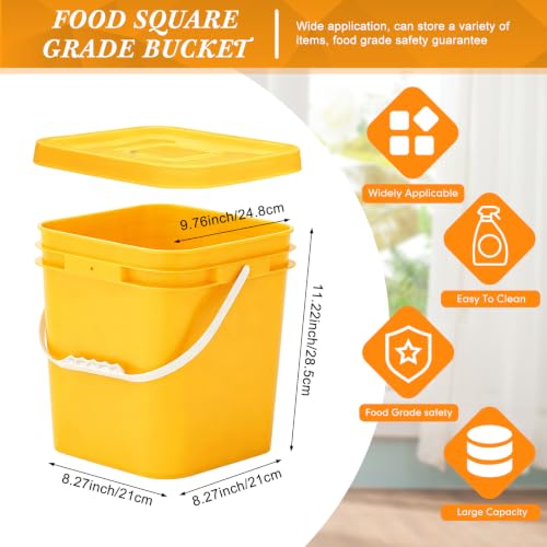 Image of Mumufy 5 Pcs 3.5 Gallon Square Food Grade Bucket with Lid Square Bucket Pail Plastic Handles for Long Term Food Storage, Camping, Fishing, Home Organization Easy Stack and Store (Yellow)