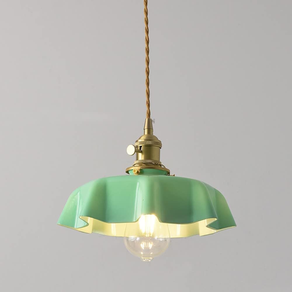 Granestner Glass Pendant Light Copper Ceiling Hanging Lamp, Dining Table E27 Suspension Lamps for Kitchen Island Bedroom(Color:Green)