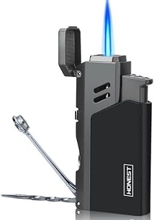 PROMISE Jet Torch Cigar Lighter Power Flame Adjustable Butane Refillable Cigar Lighter Outerdoor (Black-E)